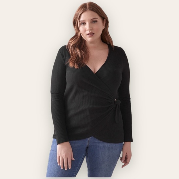 ADDITION ELLE - Tie-Front, D-Ring Ribbed Black Top - Picture 8 of 12